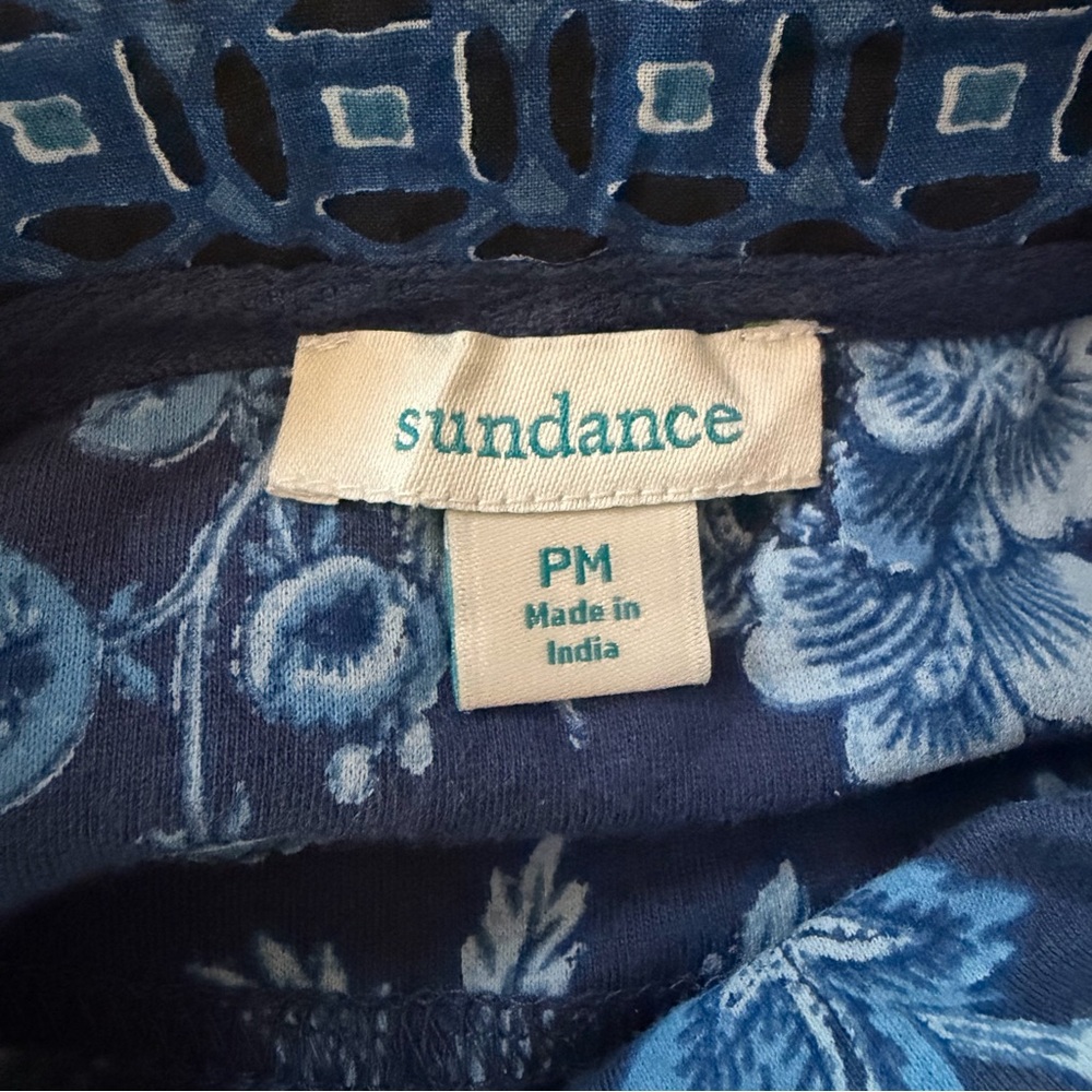 SUNDANCE Floral Snap Shirt Women's Petite Sz Medium Blue Floral Long Sleeve Boho - Picture 7 of 8